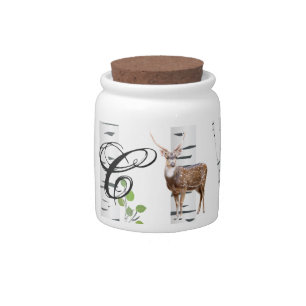 Monogram Initial Candy Jar Deer Doe Buck Woodland
