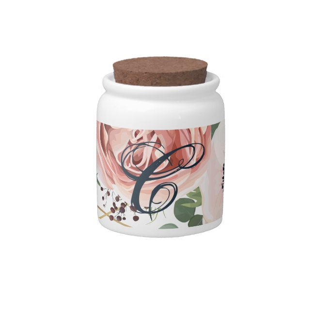 Monogram Initial Candy Jar Geometric Garden Rose (Front)
