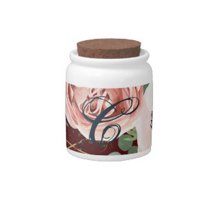 Monogram Initial Candy Jar Geometric Garden Wine