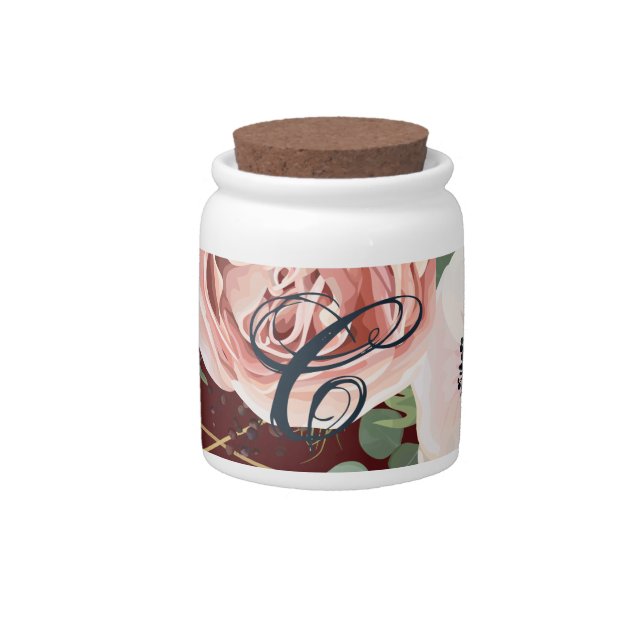 Monogram Initial Candy Jar Geometric Garden Wine (Front)