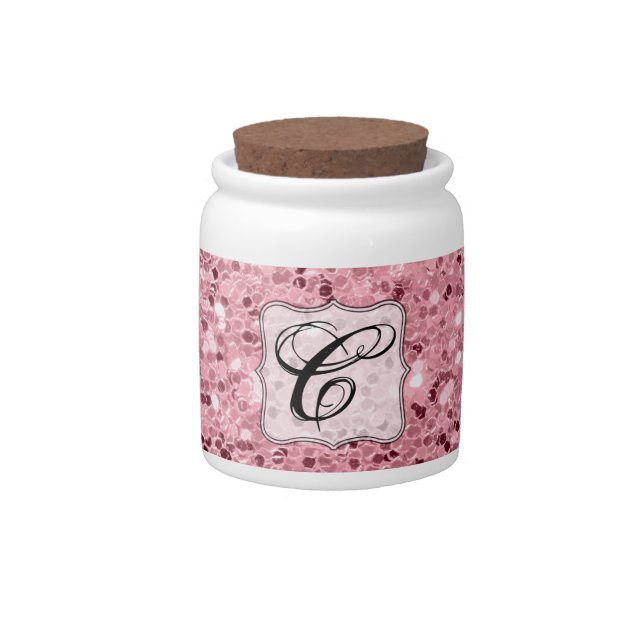 Monogram Initial Candy Jar Rose Gold Glitter (Front)