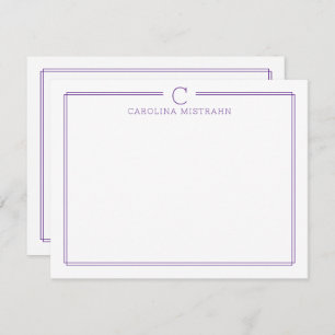 Monogram Initial Casual Purple Border Stationery Note Card
