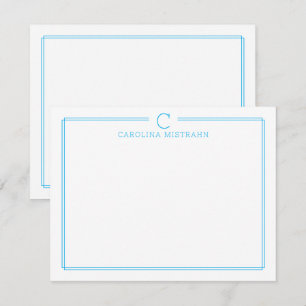Monogram Initial Casual Sky Blue Border Stationery Note Card