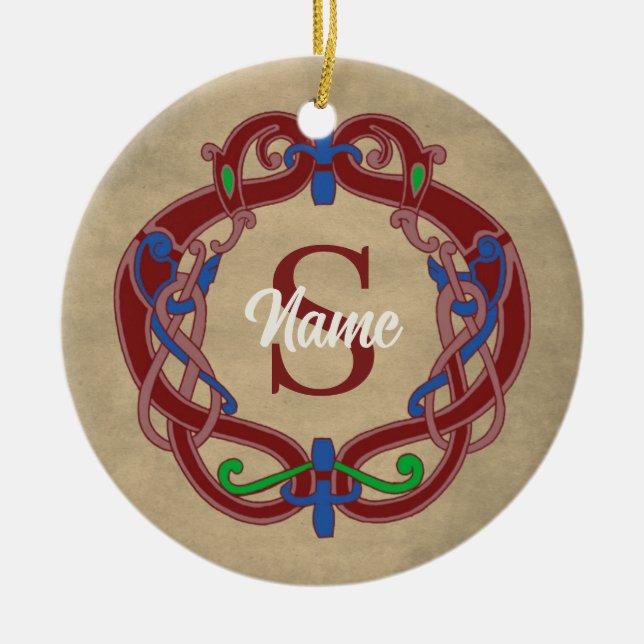 Monogram Initial Celtic Design Personalized Ceramic Ornament (Front)