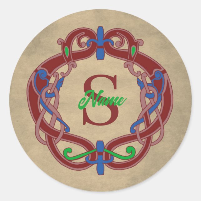 Monogram Initial Celtic Design Personalized Classic Round Sticker (Front)