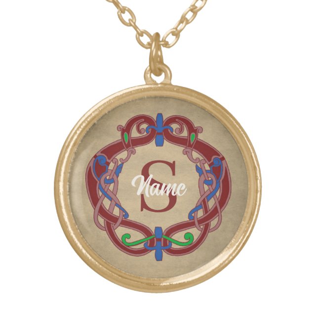 Monogram Initial Celtic Design Personalized Gold Plated Necklace (Front)