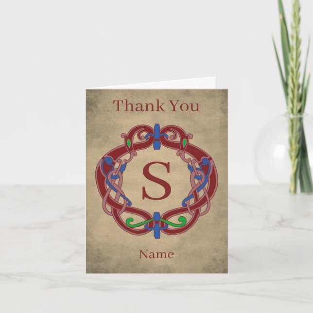Monogram Initial Celtic Design Personalized Letterpress Thank You Card (Front)