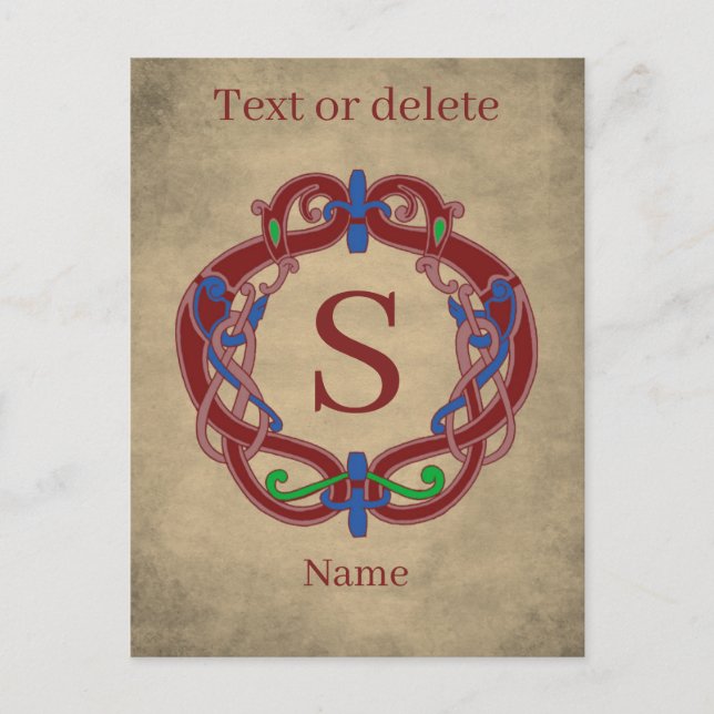 Monogram Initial Celtic Design Personalized Postcard (Front)
