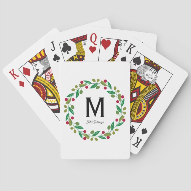 Monogram initial - Chrismas wreath Poker Cards (Back)