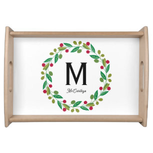 Monogram initial - Chrismas wreath Serving Tray