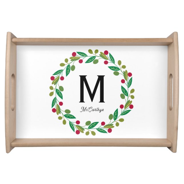 Monogram initial - Chrismas wreath Serving Tray (Front)