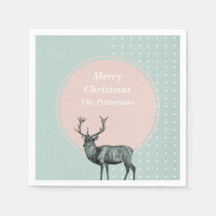 Monogram Initial Christmas Holidays Deer Stag Napkins