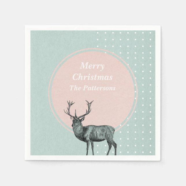 Monogram Initial Christmas Holidays Deer Stag Napkins (Front)