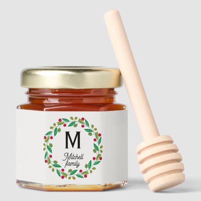 Monogram initial - Christmas  Honey Jar Favors (Front)