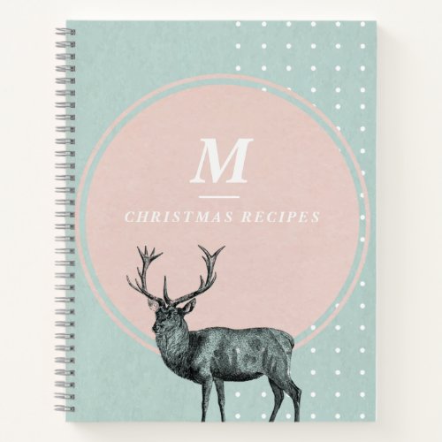 Monogram Initial Christmas Recipes Deer Stag Notebook