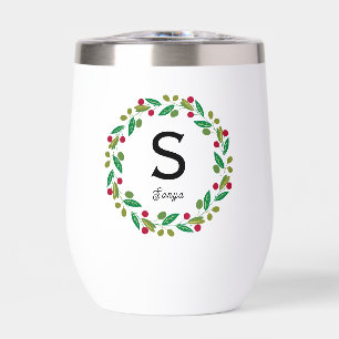 Monogram initial - Christmas Thermal Wine Tumbler