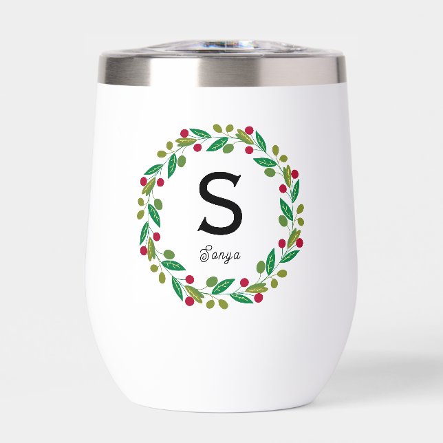 Monogram initial - Christmas  Thermal Wine Tumbler (Front)