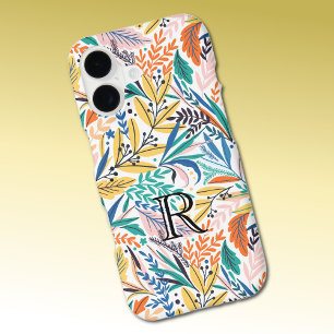 Monogram Initial Colorful Botanical Pattern iPhone 17 Case