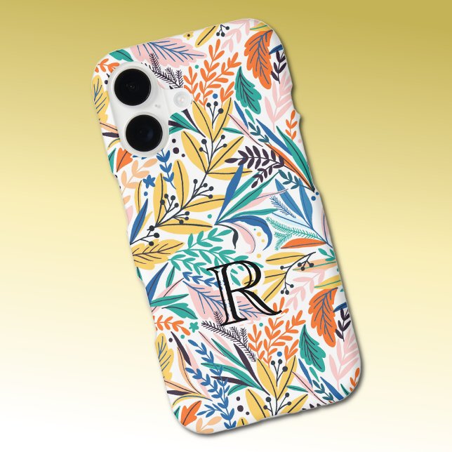 Monogram Initial Colorful Botanical Pattern Iphone Case (Creator Uploaded)