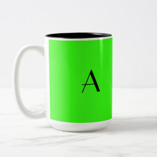 Monogram Initial Colorful Bright Neon Green Gift Two-Tone Coffee Mug