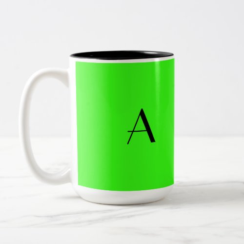 Monogram Initial Colorful Bright Neon Green Gift Two_Tone Coffee Mug