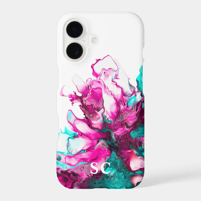 Monogram Initial Colourful Pink Marble Art Modern Case-Mate iPhone Case (Back)