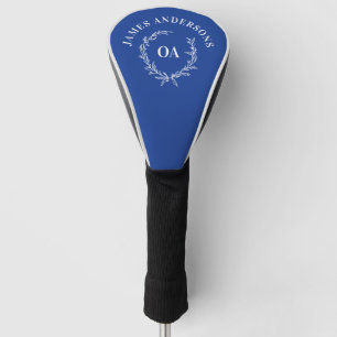 Monogram initial couple wreath modern elegant blue golf head cover