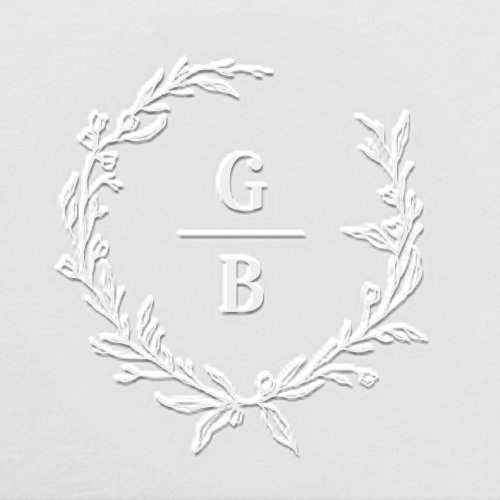 Monogram initial couple wreath modern elegant embosser