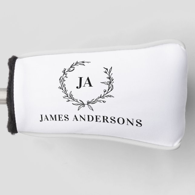 Monogram initial couple wreath modern elegant golf head cover (Front)