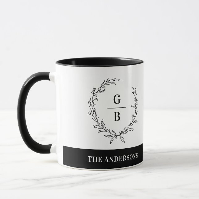 Monogram initial couple wreath modern elegant mug (Left)