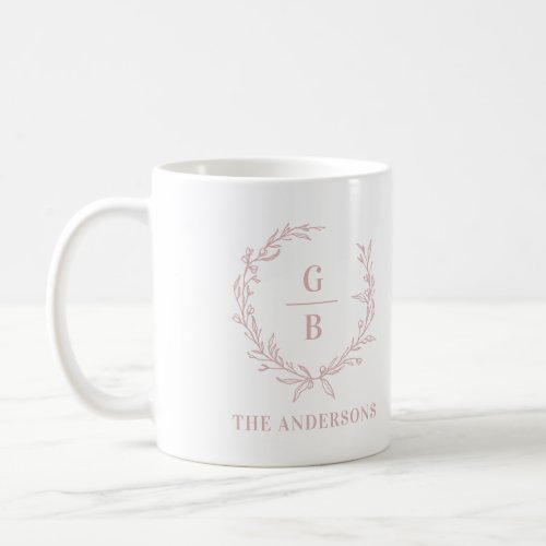 Monogram initial couple wreath modern elegant pink coffee mug