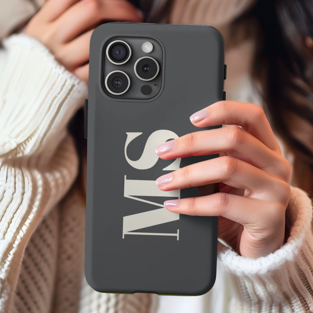  Monogram initial cream and grey iPhone Case (Creator Uploaded)