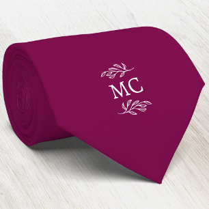 Monogram Initial Crest Botanical Leaf Cherry Pink Neck Tie