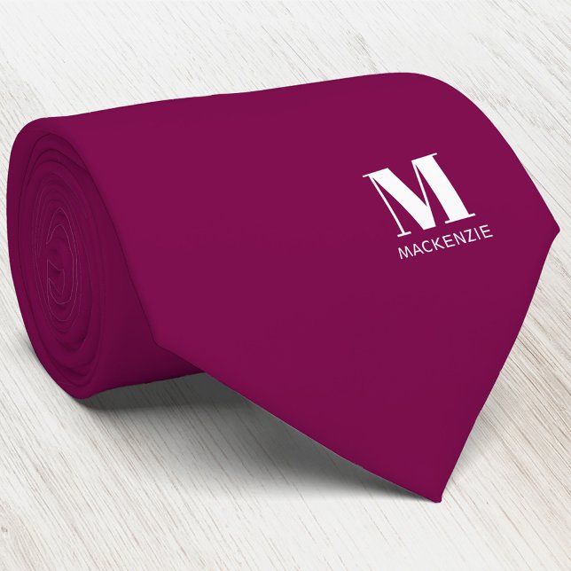 Monogram Initial Crest Personalized Burgundy Pink Neck Tie (Simple modern minimalist monogram initial name crest neck tie)