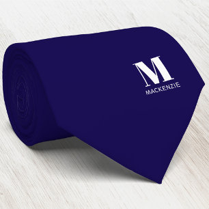 Monogram Initial Crest Personalized Navy Blue Neck Tie