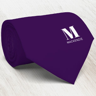Monogram Initial Crest Personalized Purple Neck Tie