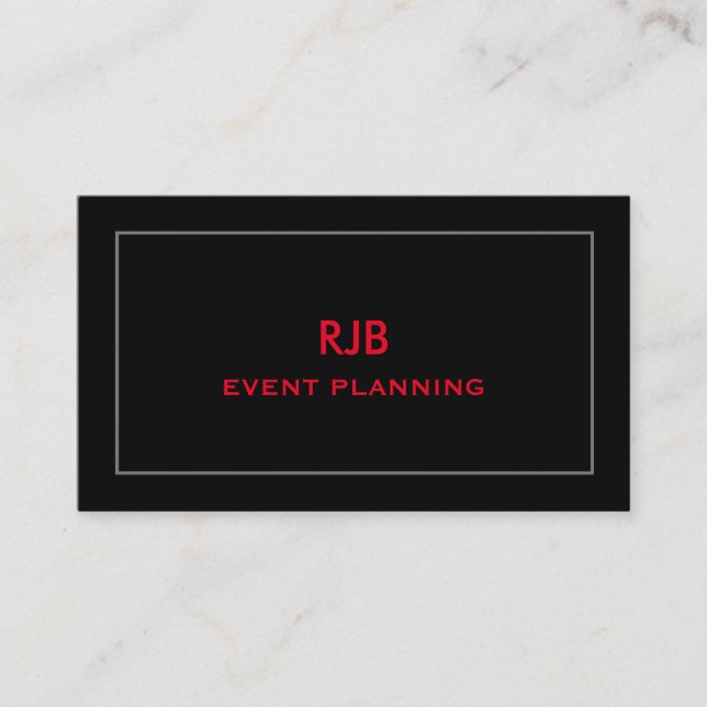 Monogram Initial Custom Name Black Grey Red Simple Business Card (Front)