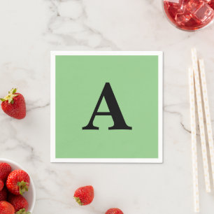 Monogram Initial Custom Name Black Sage Green Napkins