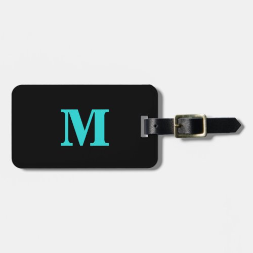 Monogram Initial Custom Name Black Teal Blue Luggage Tag