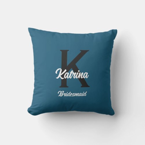 Monogram Initial Custom Name Bridesmaid Gift Blue Outdoor Pillow
