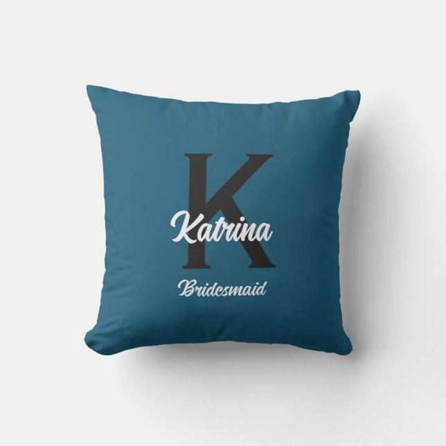 Monogram Initial Custom Name Bridesmaid Gift Blue Outdoor Pillow (Front)