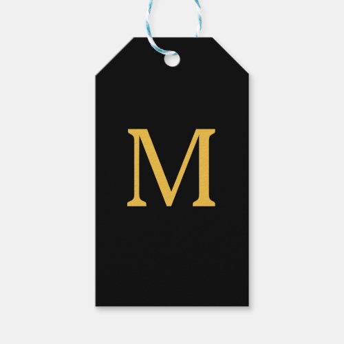 Monogram Initial Custom Name Gold Black Elegant  Gift Tags