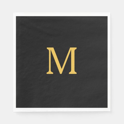 Monogram Initial Custom Name Gold Black Elegant Napkins