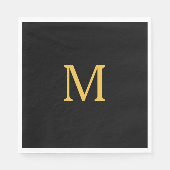 Monogram Initial Custom Name Gold Black Elegant Napkins (Front)
