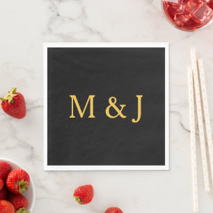 Monogram Initial Custom Name Gold Black Modern Napkins