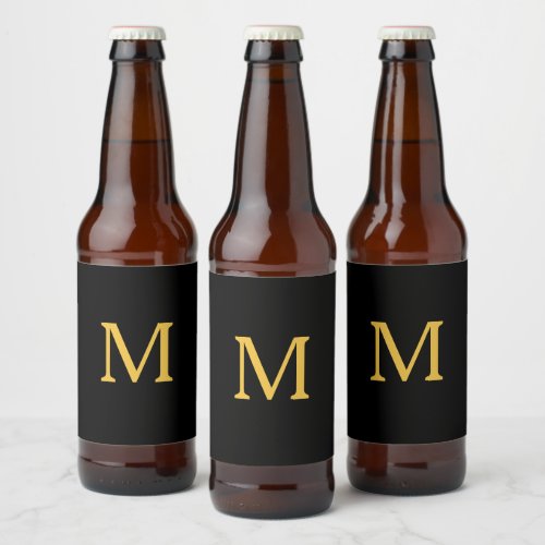 Monogram Initial Custom Name Gold Black Trendy Beer Bottle Label