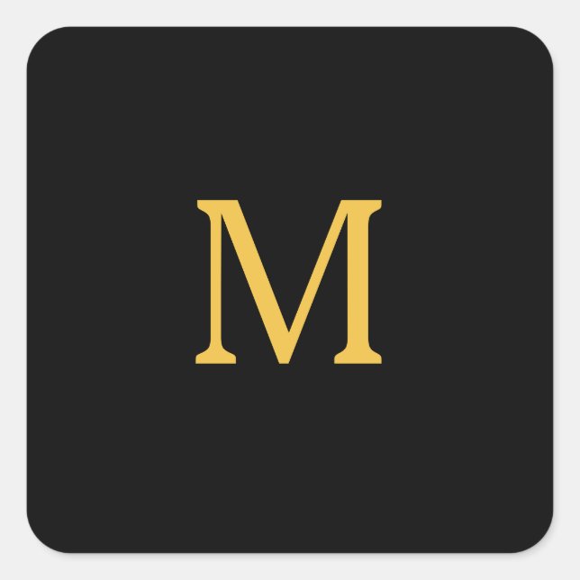 Monogram Initial Custom Name Gold Black Trendy Square Sticker (Front)