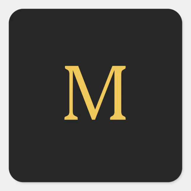 Square Name Monogram Monogram Initial Custom Name Gold Black Trendy Square Sticker | Zazzle