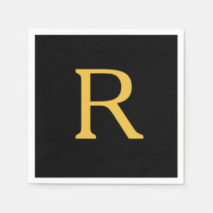 Monogram Initial Custom Name Gold Golden Black Napkins