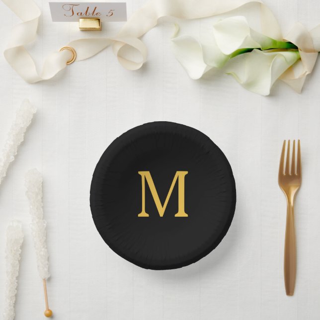 Monogram Initial Custom Name Gold Golden Black Paper Bowls (Wedding)